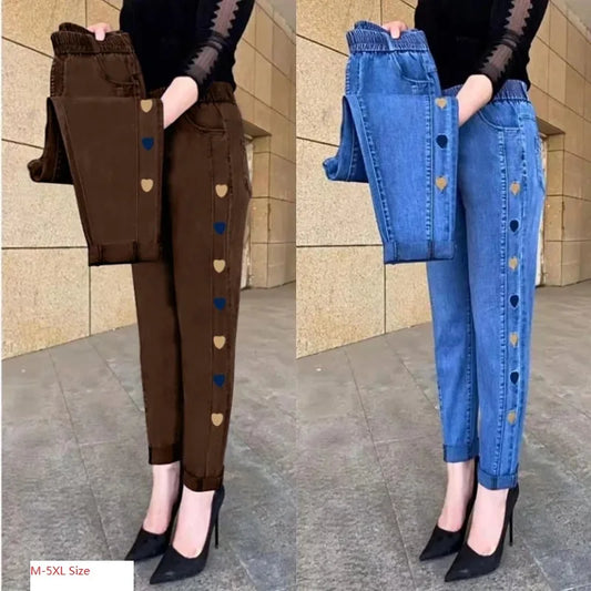 Winter Embroidered High-Waist Skinny Jeans - Stretch Elastic Denim Pants for Women (5XL)