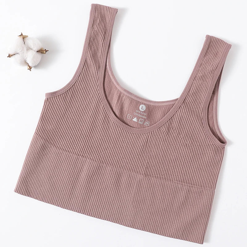 Seamless Ribbed Crop Tank - Wireless Sports Camisole for Women
