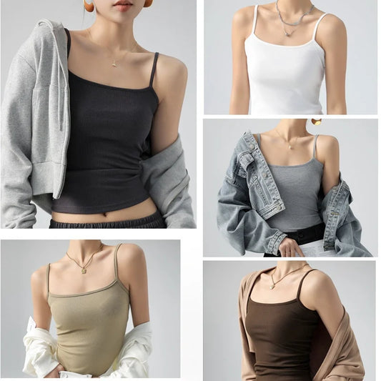 Spaghetti Strap Knit Camisole - Slim Fit Sleeveless Basic Tank
