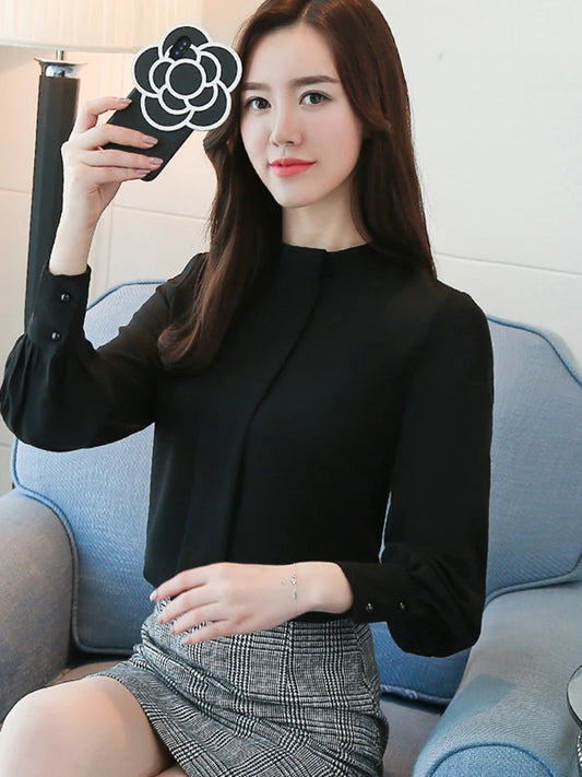 Chiffon Long Sleeve Blouse - Office Wear, Spring/Autumn 2024