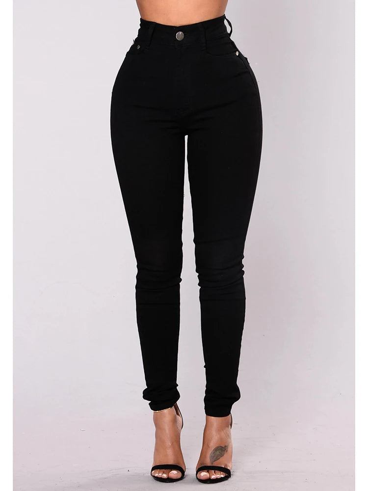 2024 Women Narrow Straight Leg Wrap Hips Skinny Jeans Lady High Waist Vintage Stretchy Pencil Long Pants Casual Daily Trousers