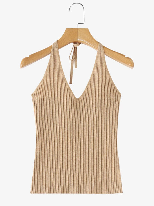 2024 ZANZEA V-Neck Halter Knit Tank - Off-Shoulder Vintage Style