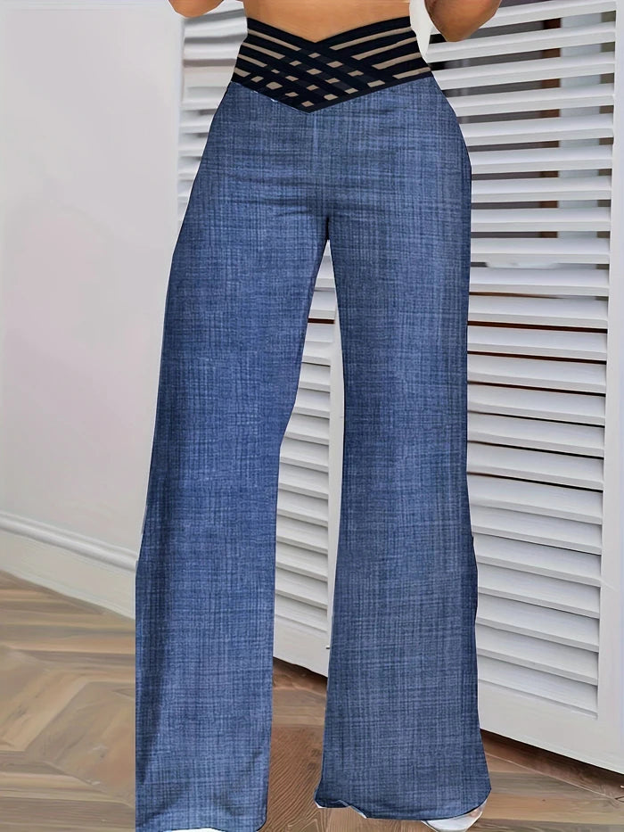 Y2K Flared Pants - High-Waist Mesh Patch Trousers (2024)