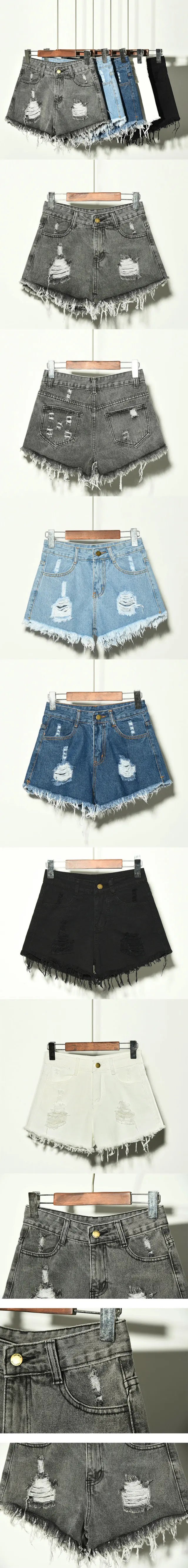 High-Waisted Irregular Ripped Denim Shorts - Push-Up Skinny Fit for Women (4XL)