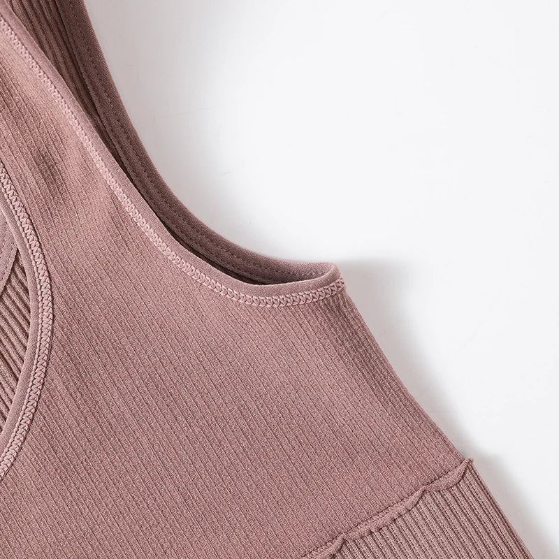 Seamless Ribbed Crop Tank - Wireless Sports Camisole for Women