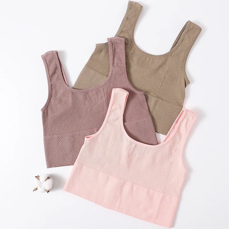 Seamless Ribbed Crop Tank - Wireless Sports Camisole for Women