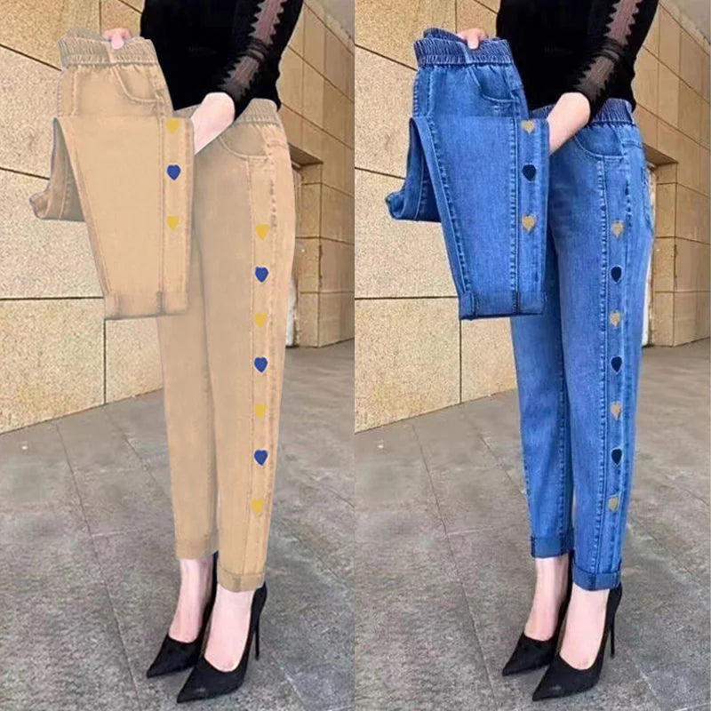 Winter Embroidered High-Waist Skinny Jeans - Stretch Elastic Denim Pants for Women (5XL)