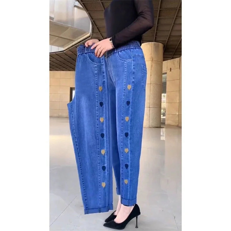 Winter Embroidered High-Waist Skinny Jeans - Stretch Elastic Denim Pants for Women (5XL)