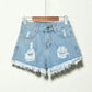 High-Waisted Irregular Ripped Denim Shorts - Push-Up Skinny Fit for Women (4XL)