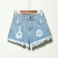 High-Waisted Irregular Ripped Denim Shorts - Push-Up Skinny Fit for Women (4XL)