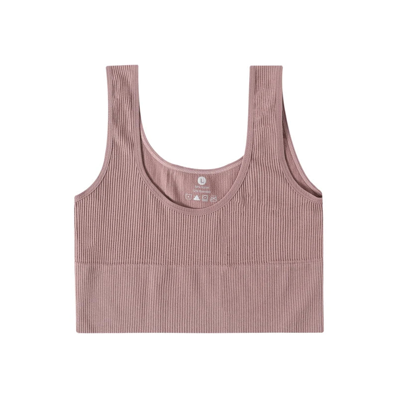 Seamless Ribbed Crop Tank - Wireless Sports Camisole for Women