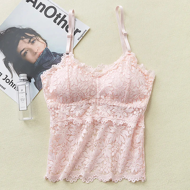 Floral Lace Bralette - Wirefree Sexy Camisole Top with Adjustable Straps & Removable Pads