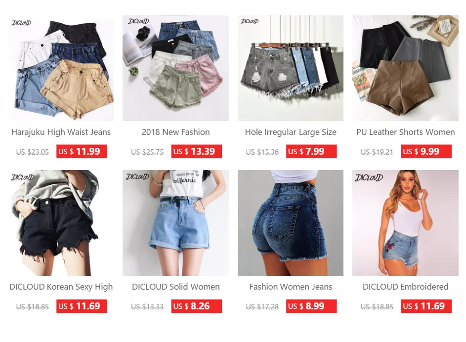 High-Waisted Irregular Ripped Denim Shorts - Push-Up Skinny Fit for Women (4XL)