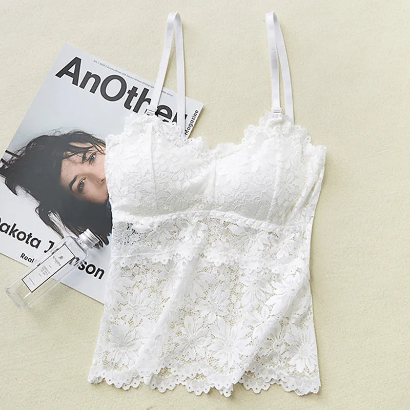 Floral Lace Bralette - Wirefree Sexy Camisole Top with Adjustable Straps & Removable Pads