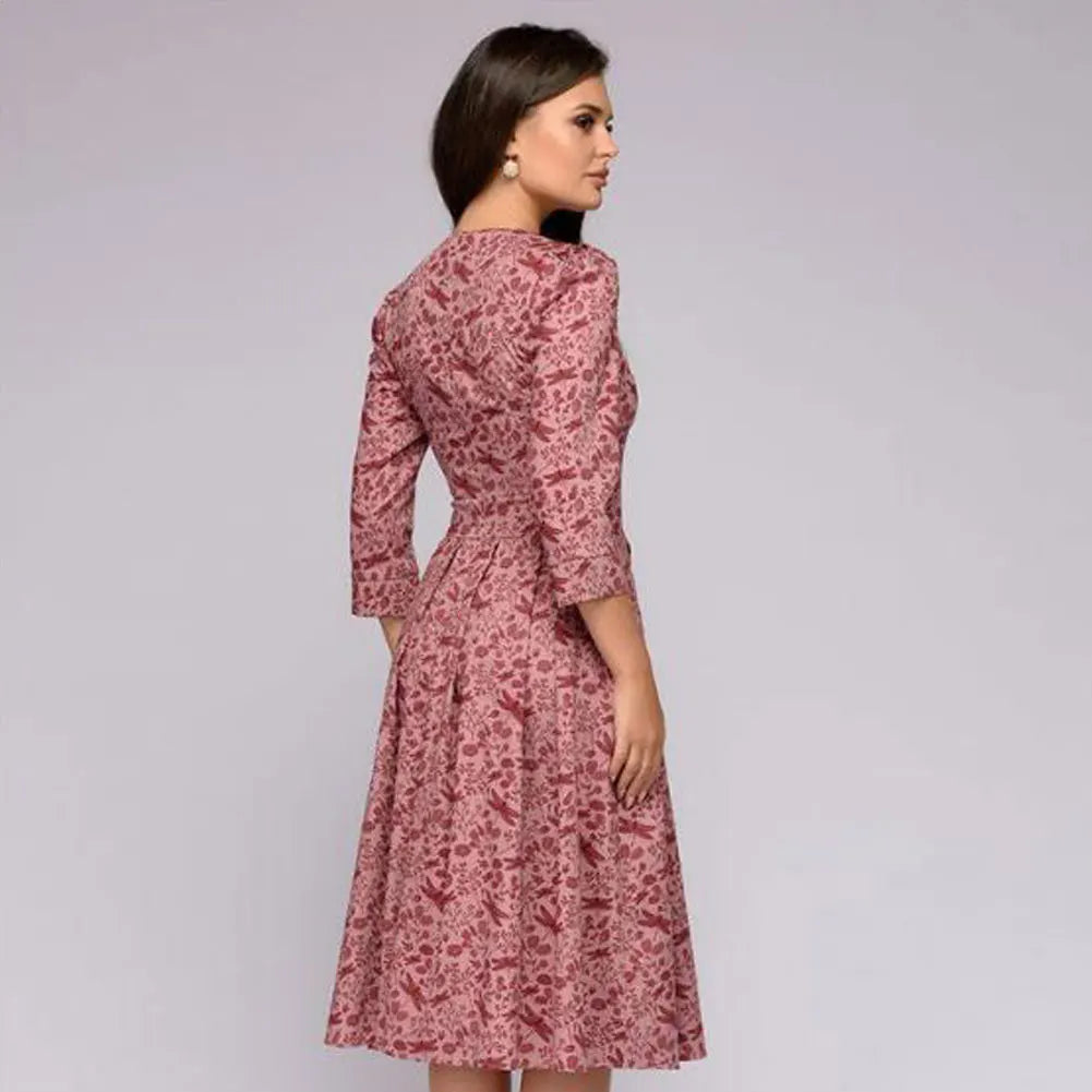 Vintage Pleated A-Line Tunic Dress - Elegant Long Sleeve Autumn Party Maxi Dress for Women