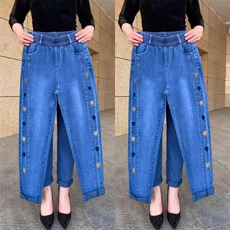 Winter Embroidered High-Waist Skinny Jeans - Stretch Elastic Denim Pants for Women (5XL)