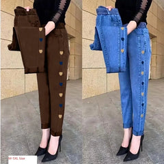 Winter Embroidered High-Waist Skinny Jeans - Stretch Elastic Denim Pants for Women (5XL)