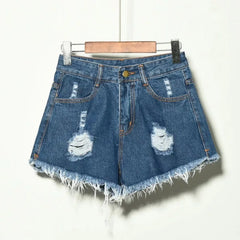 High-Waisted Irregular Ripped Denim Shorts - Push-Up Skinny Fit for Women (4XL)