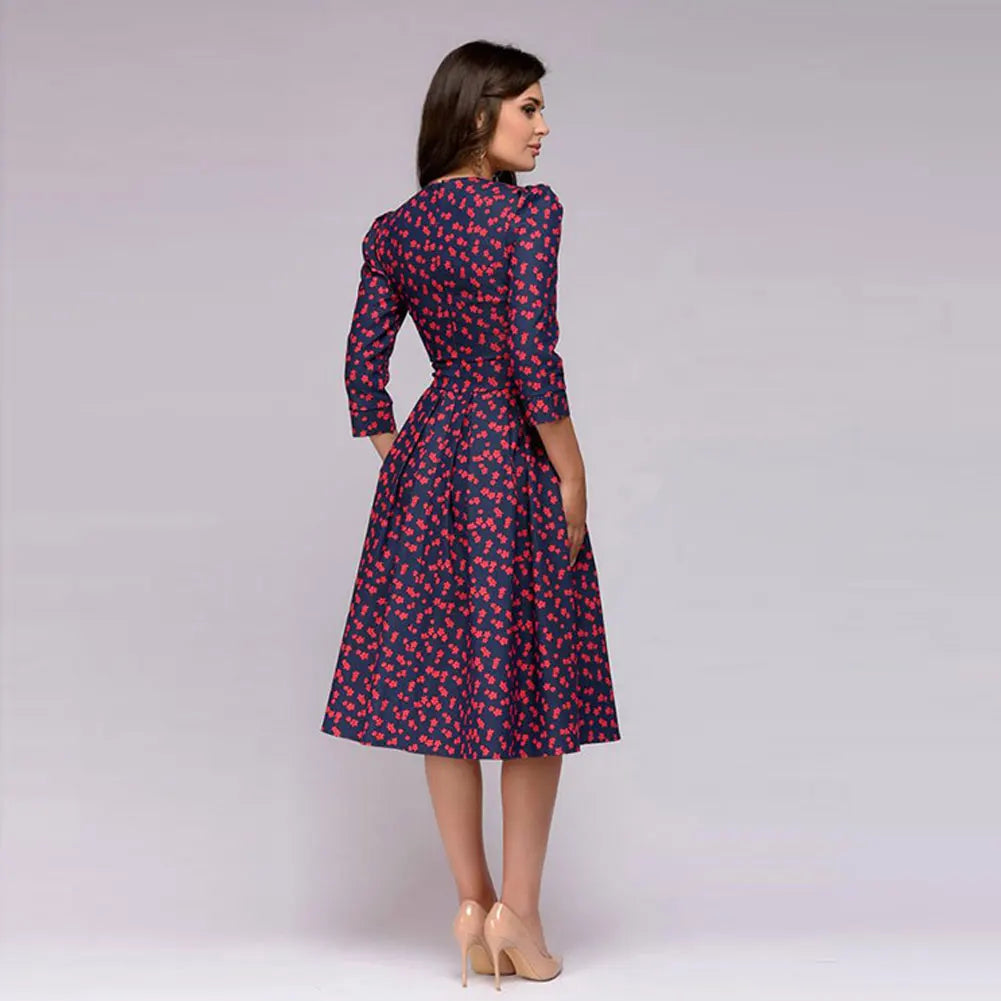Vintage Pleated A-Line Tunic Dress - Elegant Long Sleeve Autumn Party Maxi Dress for Women
