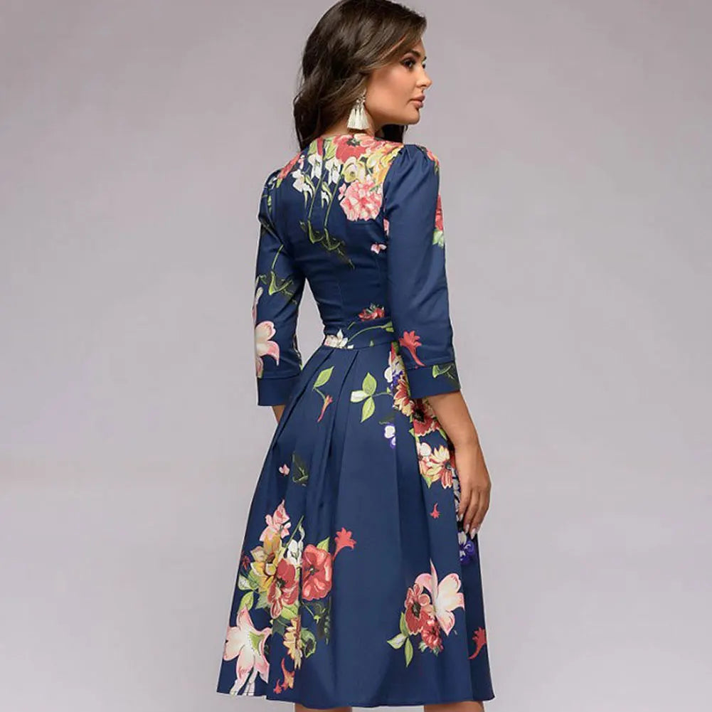 Vintage Pleated A-Line Tunic Dress - Elegant Long Sleeve Autumn Party Maxi Dress for Women