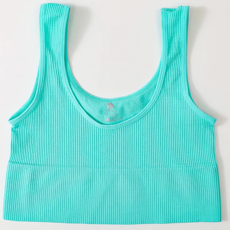 Seamless Ribbed Crop Tank - Wireless Sports Camisole for Women