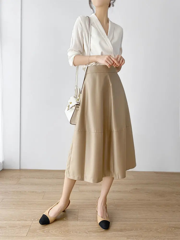 Silk Satin V-Neck Tunic - Long Sleeve, Office Chic