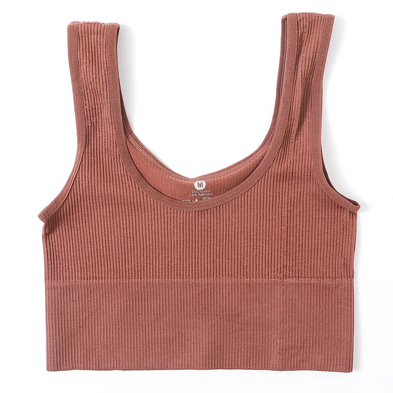 Seamless Ribbed Crop Tank - Wireless Sports Camisole for Women