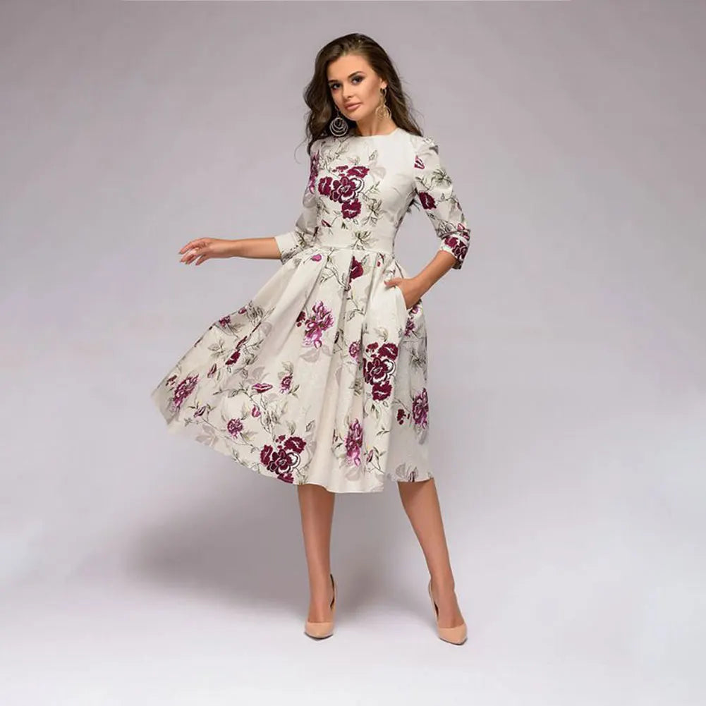 Vintage Pleated A-Line Tunic Dress - Elegant Long Sleeve Autumn Party Maxi Dress for Women