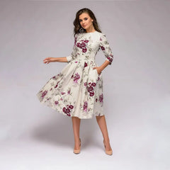 Vintage Pleated A-Line Tunic Dress - Elegant Long Sleeve Autumn Party Maxi Dress for Women