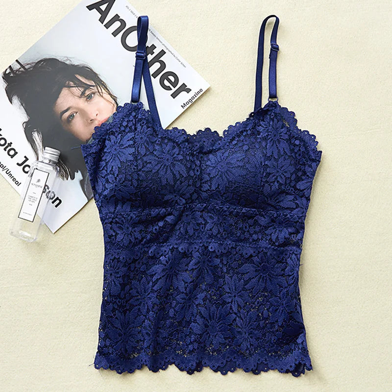 Floral Lace Bralette - Wirefree Sexy Camisole Top with Adjustable Straps & Removable Pads