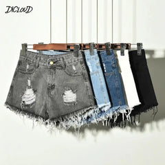 High-Waisted Irregular Ripped Denim Shorts - Push-Up Skinny Fit for Women (4XL)
