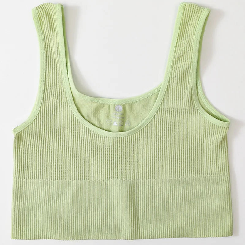 Seamless Ribbed Crop Tank - Wireless Sports Camisole for Women