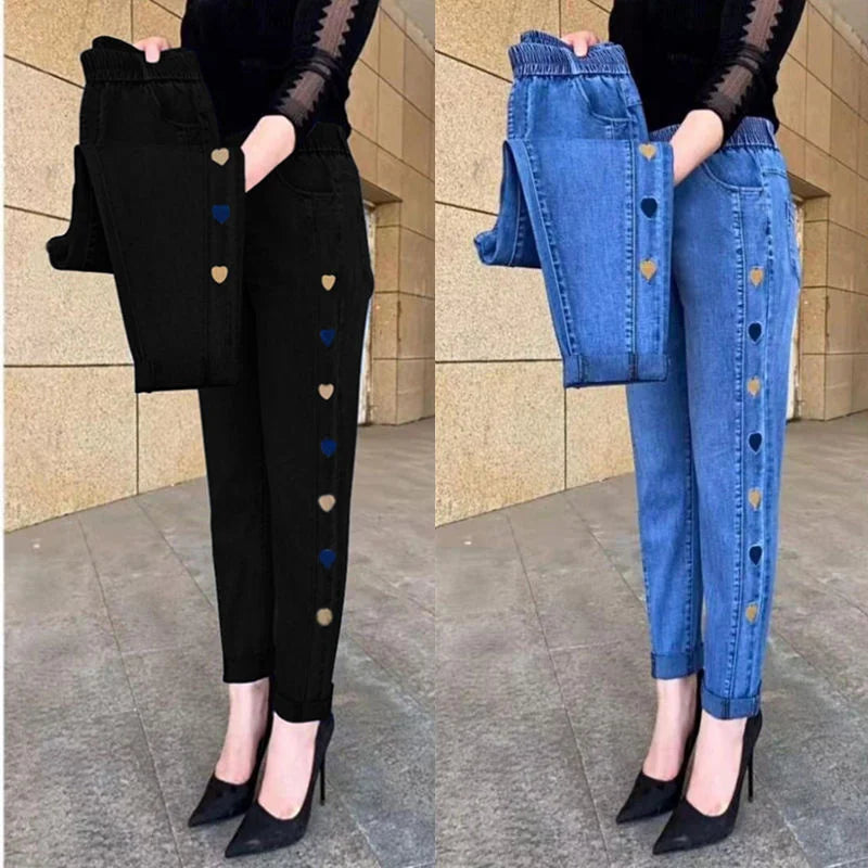 Winter Embroidered High-Waist Skinny Jeans - Stretch Elastic Denim Pants for Women (5XL)