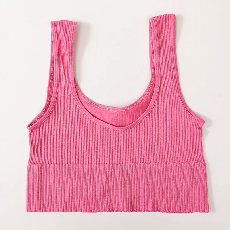 Seamless Ribbed Crop Tank - Wireless Sports Camisole for Women