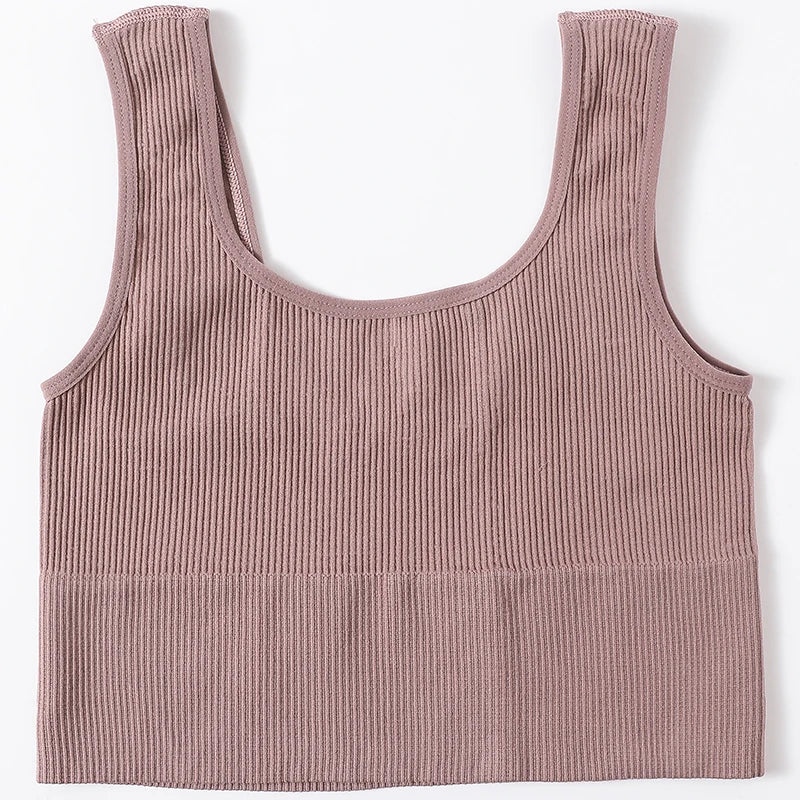 Seamless Ribbed Crop Tank - Wireless Sports Camisole for Women