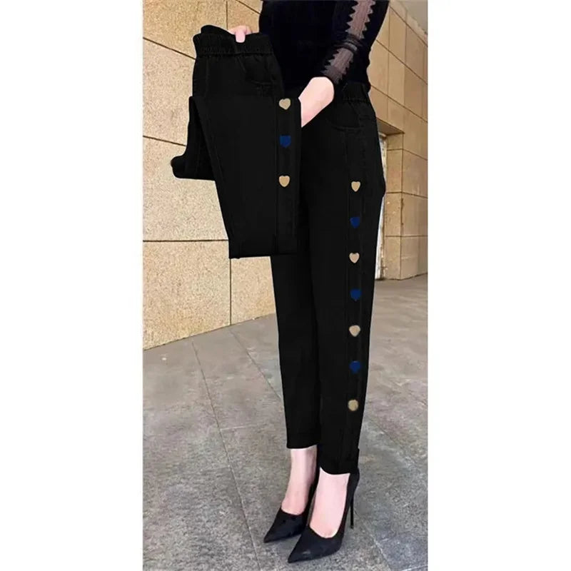 Winter Embroidered High-Waist Skinny Jeans - Stretch Elastic Denim Pants for Women (5XL)