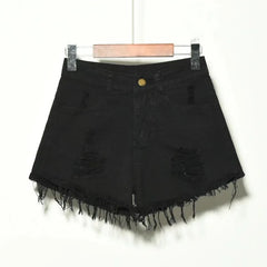 High-Waisted Irregular Ripped Denim Shorts - Push-Up Skinny Fit for Women (4XL)