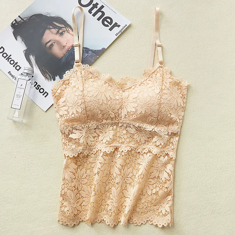 Floral Lace Bralette - Wirefree Sexy Camisole Top with Adjustable Straps & Removable Pads