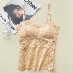 Floral Lace Bralette - Wirefree Sexy Camisole Top with Adjustable Straps & Removable Pads