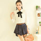 White Chiffon Blouse - Lapel Collar with Black Bow