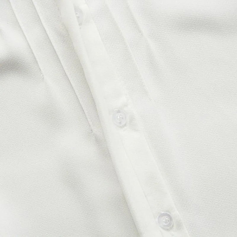 White Chiffon Blouse - Lapel Collar with Black Bow