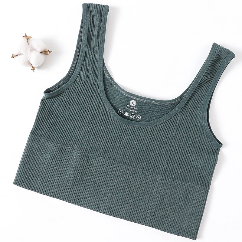 Seamless Ribbed Crop Tank - Wireless Sports Camisole for Women