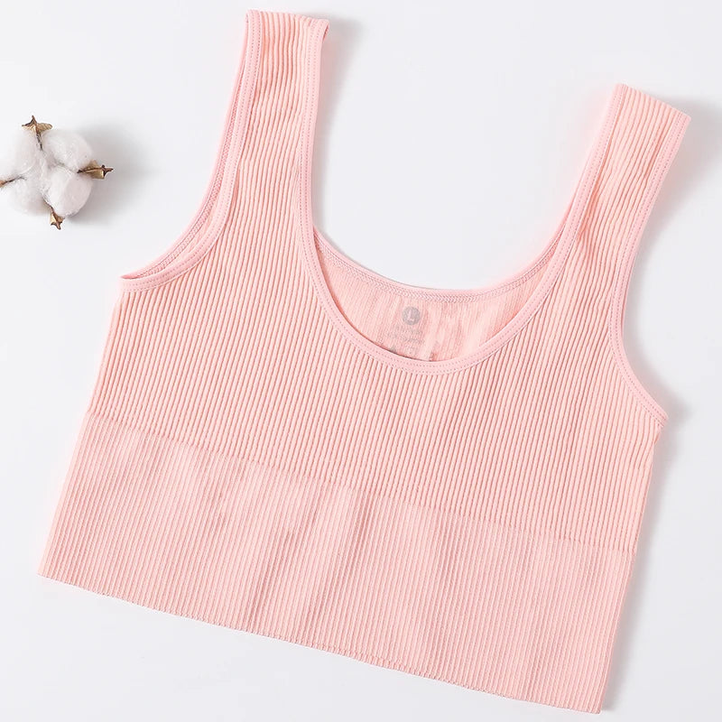 Seamless Ribbed Crop Tank - Wireless Sports Camisole for Women