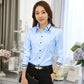 Elegant Lapel Collar Blouse - Long Sleeve, White/Blue Korean Style