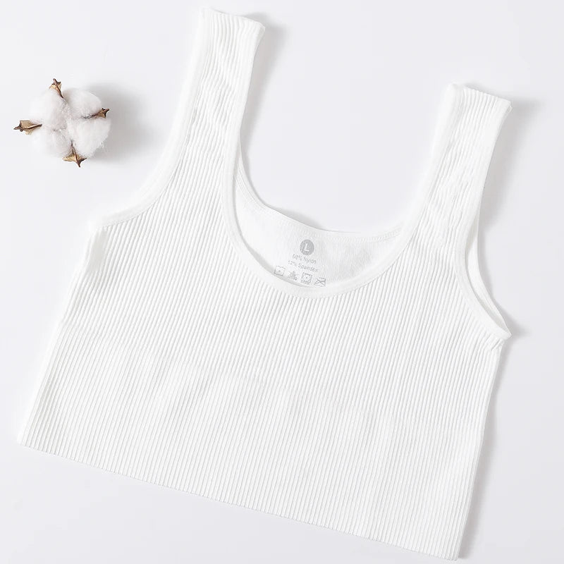 Seamless Ribbed Crop Tank - Wireless Sports Camisole for Women