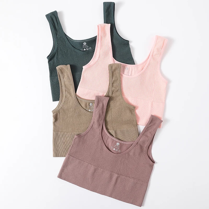 Seamless Ribbed Crop Tank - Wireless Sports Camisole for Women