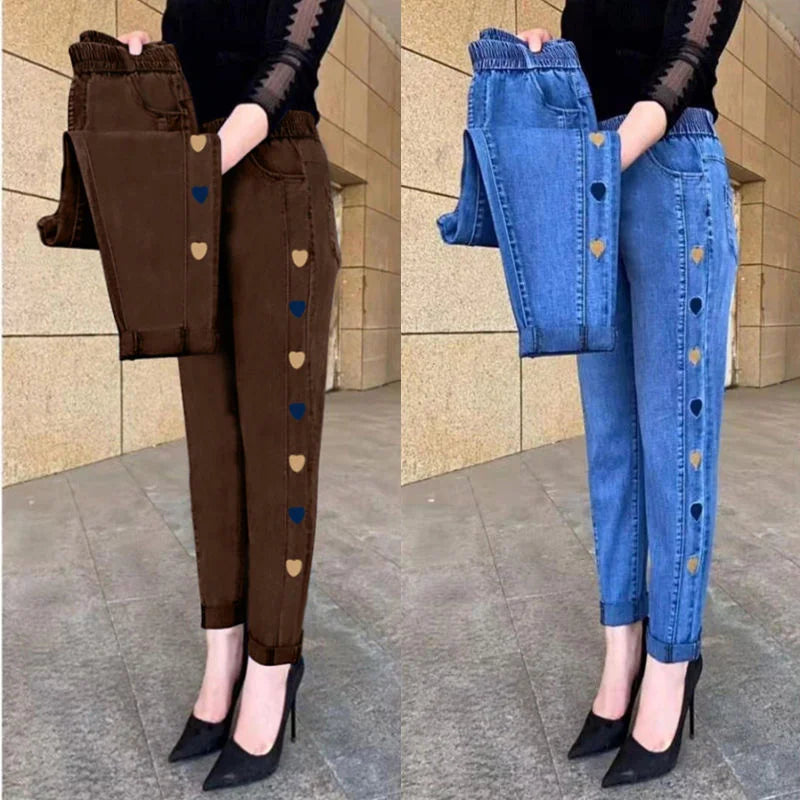 Winter Embroidered High-Waist Skinny Jeans - Stretch Elastic Denim Pants for Women (5XL)