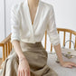 Silk Satin V-Neck Tunic - Long Sleeve, Office Chic