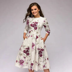 Vintage Pleated A-Line Tunic Dress - Elegant Long Sleeve Autumn Party Maxi Dress for Women