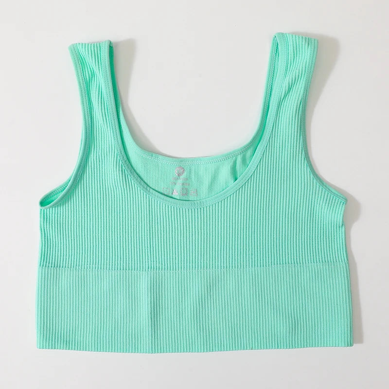 Seamless Ribbed Crop Tank - Wireless Sports Camisole for Women